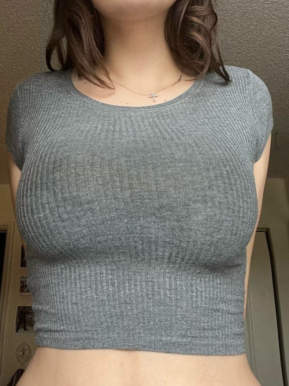 Ribbed Cap Sleeve Crop Top - Gray